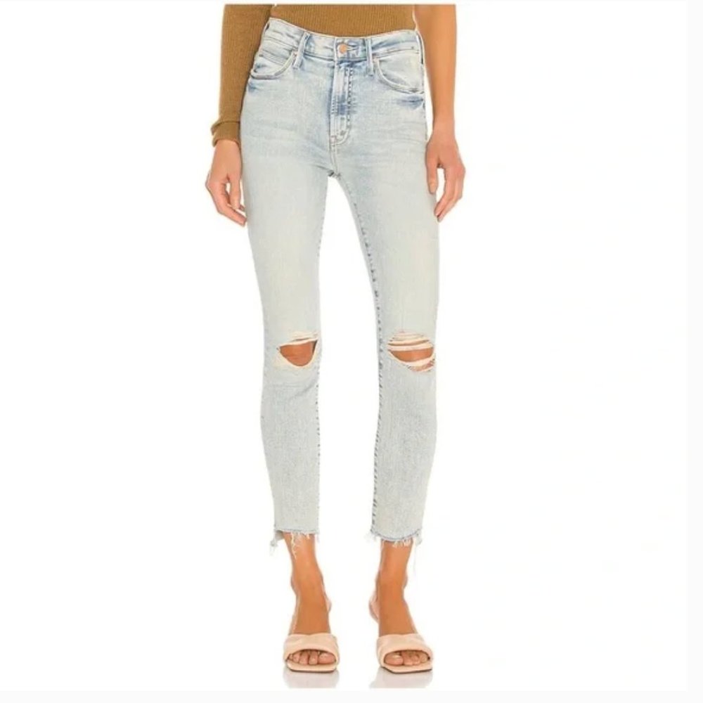 MOTHER The Stunner Zip Ankle Step Fray Jeans Rolling in the Bushes